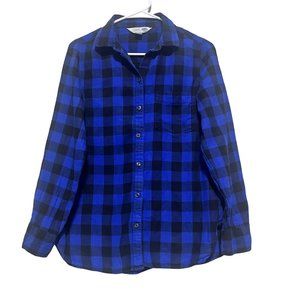 Old Navy Women‎ Blue Black Flannel Long Sleeve Button Down Shirt Size M